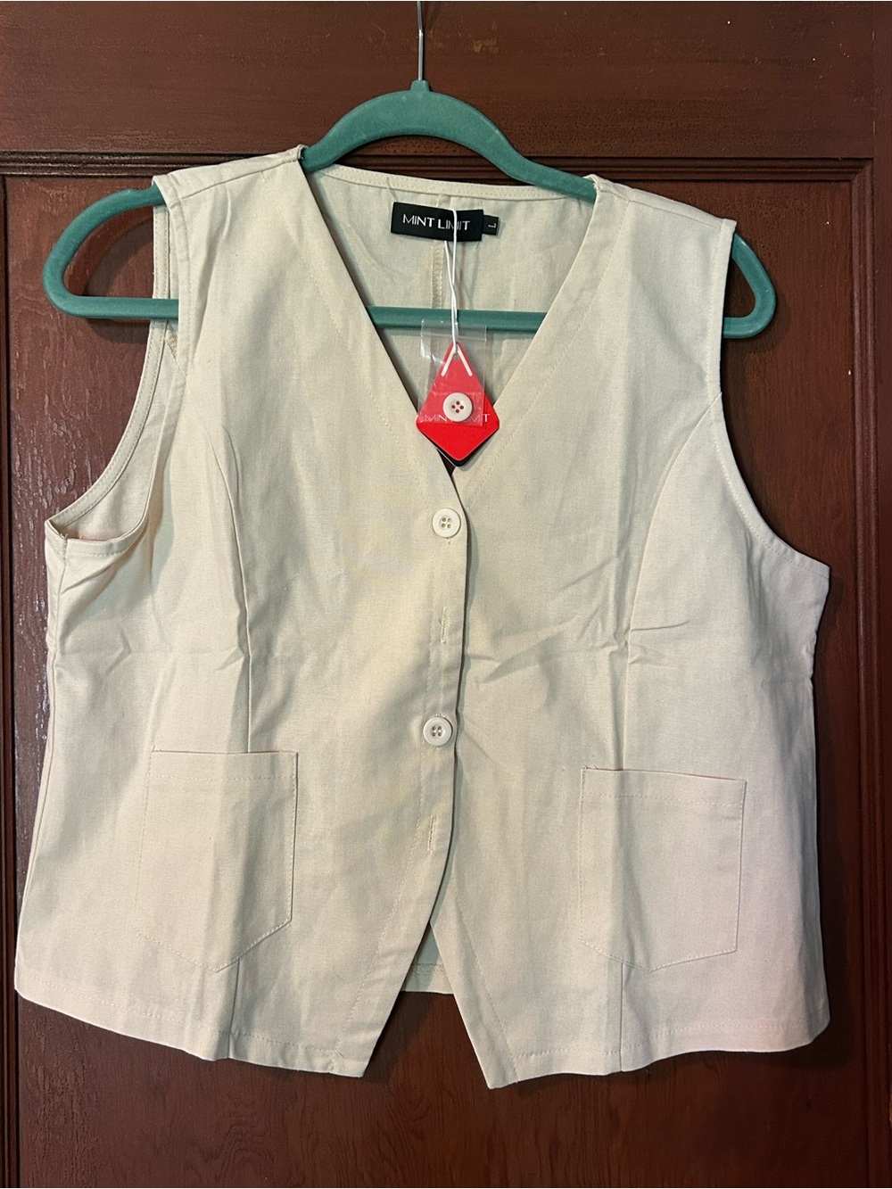 Cream Button-Front Sleeveless Vest